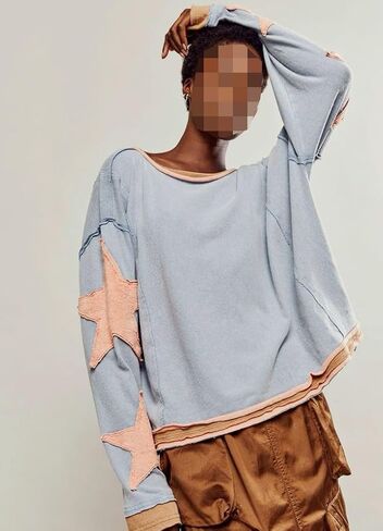 Star Graphic Oversized Sweatshirt for Women Y2k Crewneck Long Sleeve Pullover Sweater Vintage Aesthetic Clothes in Saudi Arabia