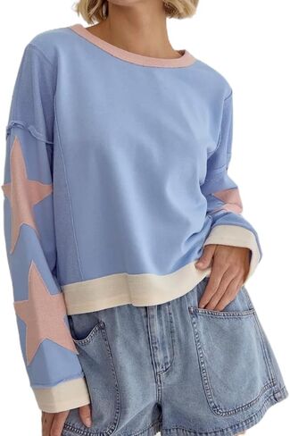 Star Graphic Oversized Sweatshirt for Women Y2k Crewneck Long Sleeve Pullover Sweater Vintage Aesthetic Clothes in Saudi Arabia