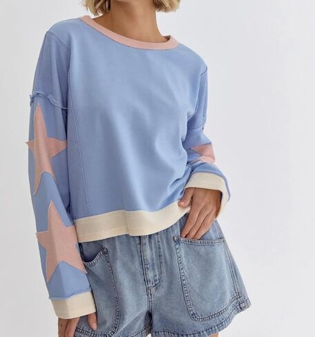 Star Graphic Oversized Sweatshirt for Women Y2k Crewneck Long Sleeve Pullover Sweater Vintage Aesthetic Clothes in Saudi Arabia
