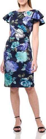 Jessica Howard Women's Floral Flutter Sleeve Ruched Sheath Midi Scuba Dress in Saudi Arabia