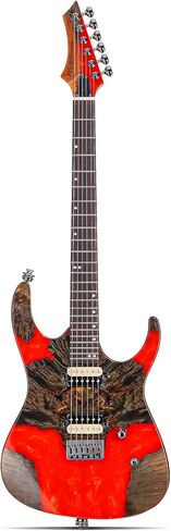 Leo Jaymz Electric Guitar Monsoon Deluxe Series, Reverse Headstock, Burl Top, Mahogany Body, Roasted Maple Neck, Rosewood Fretboard, Case and Capo (Green Colorful Deluxe) in Kuwait