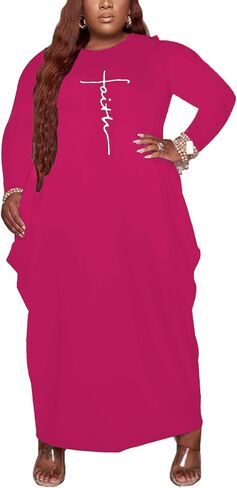 Casual Plus Size Maxi Dresses for Curvy Women Long Sleeve Baggy Long T-Shirt Tunic Dress with Pockets in Kuwait
