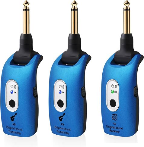 A9 Wireless Guitar System - 2.4GHz Guitar Accessories Transmitter Receiver, 24-bit 48KHz Audio, 100ft Range, No Latency, 4-Hour Rechargeable Battery, 6.5mm & 3.5mm Jack for Electric Guitar Bass,Black in Kuwait