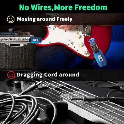 A9 Wireless Guitar System - 2.4GHz Guitar Accessories Transmitter Receiver, 24-bit 48KHz Audio, 100ft Range, No Latency, 4-Hour Rechargeable Battery, 6.5mm & 3.5mm Jack for Electric Guitar Bass,Black in Kuwait