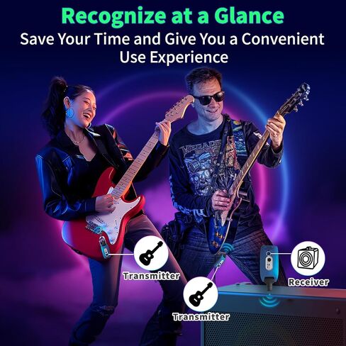 A9 Wireless Guitar System - 2.4GHz Guitar Accessories Transmitter Receiver, 24-bit 48KHz Audio, 100ft Range, No Latency, 4-Hour Rechargeable Battery, 6.5mm & 3.5mm Jack for Electric Guitar Bass,Black in Kuwait