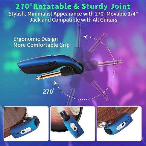A9 Wireless Guitar System - 2.4GHz Guitar Accessories Transmitter Receiver, 24-bit 48KHz Audio, 100ft Range, No Latency, 4-Hour Rechargeable Battery, 6.5mm & 3.5mm Jack for Electric Guitar Bass,Black in Kuwait
