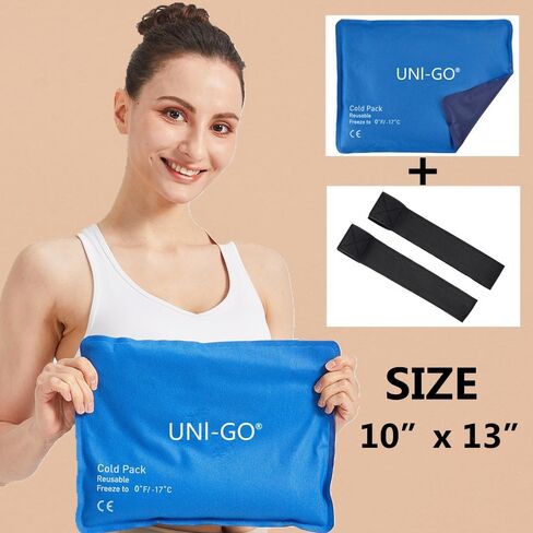 Gel Ice Pack 10" x 13" Reusable Cold Compress Gel Cold Pack with Two Straps, Suitable for Whole Body, Pain Relief, Injuries, Sciatica, Migraine, After Surgery & Postpartum. (Blue-B) in Saudi Arabia