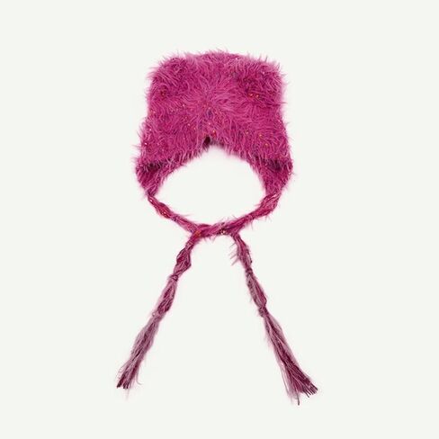 Winter Hat Cute Cat Ear Shape y2k Style Furry Knit Earflap Hat with Long Ear Straps Peruvian Cover Ear Beanie Hat in Saudi Arabia