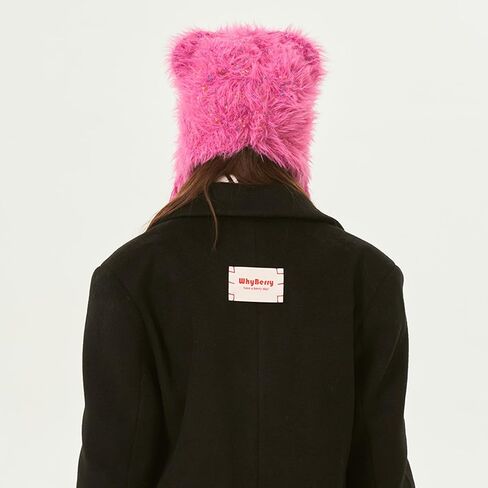 Winter Hat Cute Cat Ear Shape y2k Style Furry Knit Earflap Hat with Long Ear Straps Peruvian Cover Ear Beanie Hat in Saudi Arabia