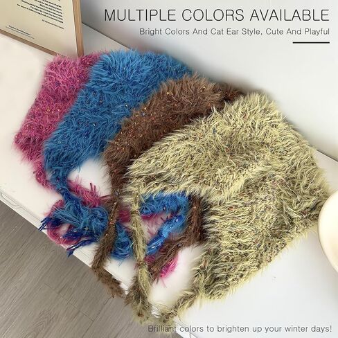 Winter Hat Cute Cat Ear Shape y2k Style Furry Knit Earflap Hat with Long Ear Straps Peruvian Cover Ear Beanie Hat in Saudi Arabia
