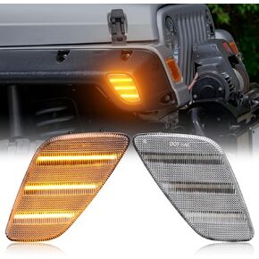 Front Fender Side Marker Lights Assembly Compatible with Wrangler TJ 1997-2006, 2Pcs Side Marker Corner Lights, Amber Fender Flares Lamp with Smoked Lens