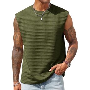 Runcati Men's Workout Tank Tops Waffle Casual Sleeveless T Shirts Gym Cut Off Beach Summer Tee