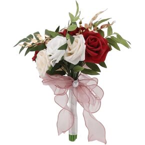 Bridal Bouquets for Bride,Wedding Bouquets Silk Plastic Realistic Romantic Hand Bouquet for Valentine's Day Party Church(Green+White)