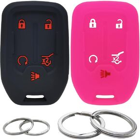 2Pcs Silicone 5 Buttons Key Fob Cover Remote Case Keyless Protector Compatible with Chevrolet Chevy Silverado Suburban Tahoe GMC Acadia Sierra Terrain Yukon HYQ1AA 13584502 1551A-AA (Black & Hot Pink)