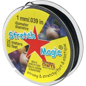 Stretch Magic Bead & Jewelry Cord - Strong & Stretchy, Easy to Knot - Black Color - 1mm Diameter - 25-Meter (82 ft) Spool - Elastic String for Making Beaded Jewelry