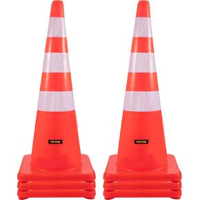 VEVOR Safety Cones, 6 x 36" Traffic Cones, PVC Orange Construction Cones, Reflective Collars Traffic Cones with Weighted Base Used for Traffic Control, Driveway Road Parking and School Improvement