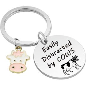 Cute Cows Keychain Cows Lover Gift Easily Distracted by Cows Funny Cows Gift Cows Charm Keychain Cow Farmer Pet Lover Gift