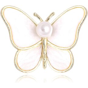 Gold Pearl Butterfly Brooch Pin Cute Butterfly Enamel Brooch White Pearl Butterfly Insect Lapel Pin Wedding Banquet Corsage Brooch Jewelry For Women and Girls