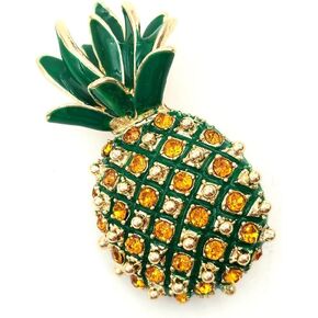 Stunning Enamel and Crystal Pineapple Brooch Vintage Tropical Fruit Jewelry