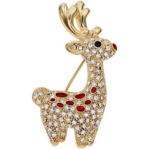 Cute Rhinestone Deer Xmas Brooch Pin for Women Girls Gold Tone Clear Crystal Elk Brooches Lapel Pins Christmas Holiday Festival Decoration Hat Bag Clothes Accessories Jewelry Gift