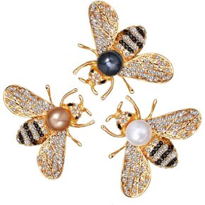 Set of 3 Bee Brooch Pins Gift Box Included, Gold-Tone with 3-Color Artificial Pearls, Bumblebee Lapel Pins for Women, Brooch Pins with Improved Lock Mechanism, Elegant Present for Bee Lovers, Christmas, Party