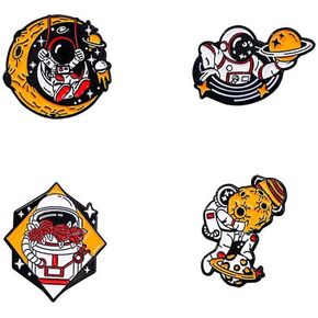 Spaceman Enamel Pins Set Astronaut Holding Rose Flowers Planet Lapel Pins for Women Men Cartoon Planet Brooch Pin for Jackets Backpack Accessory Decor