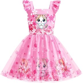 LQSZ Girls Dresses Tulle Skirt Dress Christmas Tutu Butterfly Sleeves Casual Dresses for Girls Ages 2-12