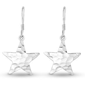 AeraVida Hammered Twinkle Wishing Star .925 Sterling Silver Dangle Earrings | Shooting Star Earrings for Women