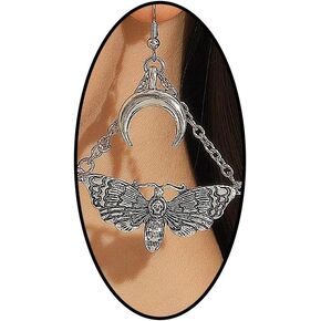 Gothic Moth Butterfly Skull Dangle Drop Earrings for Women Vintage Moon Link Earrings Halloween Earrings Christmas New Year Charm Jewelry Gift