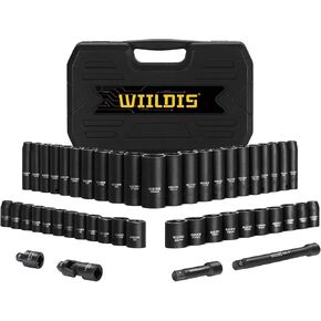 3/8" Drive Impact Socket Set, 48 Piece Standard SAE and Metric Sizes (5/16 inch to 3/4 inch and 8-22mm), 6 Point, Cr-V Steel Mechanic Socket Set, Gift for Dad Men Father Husband