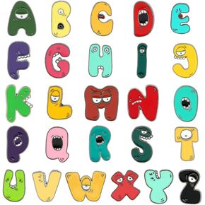 Cartoon A-Z 26 Letters Brooches Pins for Women Colorful Enamel Alloy Initial Lapel Pin Badge Alphabet Crafts Breastpin Jewelry Gift