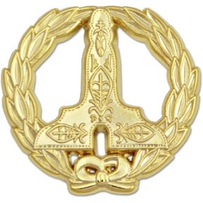 Wreathed Senior Warden Level Masonic Lapel Pin - [Gold][1 1/4'' Diameter]