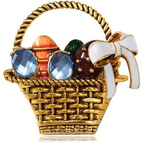 Rhinestone Egg Holiday Easter Brooch Pin for Women Girls Fashion Alloy Gold Plated Basket White Enamel Bowknot Colorful Eggs Festival Brooches Lapel Pins Cute Dress Accessories Fall Party Jewelry