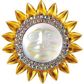 Rhinestone Sun Celestial Brooch Pin for Women Girls Gold Tone Fashion Big Exaggerated Crystal Sunflower Face Brooches Lapel Pins Creative Dress Suit Accessories Birthday Holiday Jewelry Unisex Gift