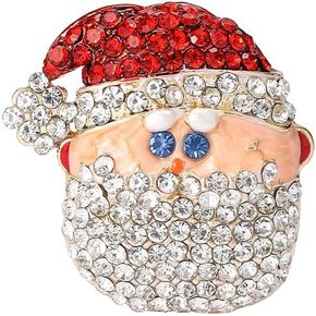 Rhinestone Santa Claus Lapel Brooch Pin for Women Girls Crystal Cute Ornament Christmas Festival Pins Sweater Scarves Hat Suit Dress Accessories Brooches Sparkling Holiday Party Jewelry Gifts Decoration Supplies
