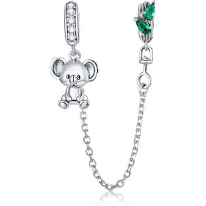 Safety Chain Charm 925 Sterling Silver Animal Cat Dog Feather Wing Clip Lock Stopper Charm Spacer Beads Safety Chain Charms for Pandora Bracelets