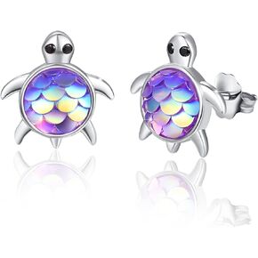 Mermaid Turtle Earrings Sterling Silver Mermaid Scale Cute Turtle Stud Earrings Ocean Theme Sea Tortoise Tiny Stud Earrings Fish Scale Turtle Jewelry Graduation Gifts for Women