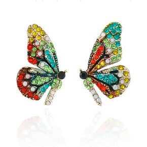 MALOYANVE Butterfly Stud Earrings for Women Cute Enamel Crystal Rhinestone Color Fairy Tale Animal Insect Stud Earrings Fashion Jewelry Gift