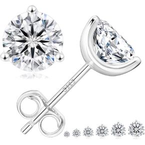 KRKC&CO Moissanite Studs Earrings, Sparkly Lab Created Earrings, S925 Sterling Silver, 3-Prong, 0.6-3CT, D Color, VVS1, 14K White Jewelry Gifts for Women
