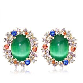 925 Sterling Silver Opal Stud Earrings for Women Girls Gold Oval Crystal Stud Earrings Cute Colorful Rhinestone earrings for Wife Mom Her