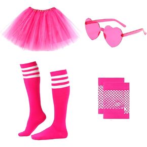 Women's Tutu Costume with Socks Glove Set, 4 Layered Neon Tutu Halloween Spirit Day Week Party Running Skrit