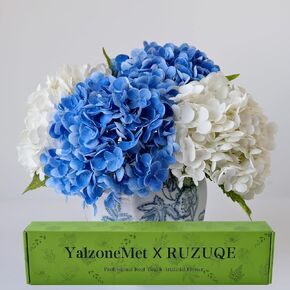YalzoneMet Hydrangea Artificial Flower Natural Lifelike Real 21 inch Latex Long Stem 2 Light Green+2 Dark Green Hydrangea Flower Bouquets for Home Party Outdoor Wedding Table Centerpiec Decor
