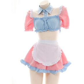 sexy maid outfit for women lingerie Dress Cosplay costume Underwear Roleplay Babydoll Naughty Girl French apron Halloween Party outfits Bodysuit Cutout top Skirt Thong Set Pink