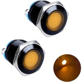 2Pcs 16mm 12V-24V Metal Oxidized Black LED Indicator Light Waterproof IP67 Signal Light Pilot Lamp Screw Foot 0.63" Mounting Hole for Car Truck Boat (Green, Black Shell)