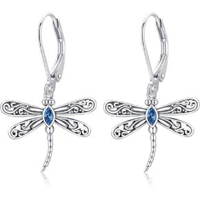 ONEFINITY Dragonfly Earrings Sterling Silver Dragonfly Dangle Drop Earrings Dragonfly Jewelry for Women (blue dragonfly earrings)
