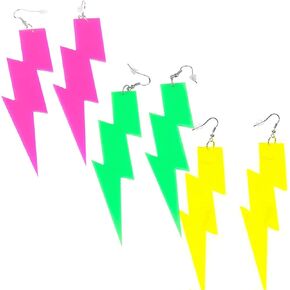 Multicolor 80s Neon Earrings Acrylic Exaggerated Lightning Bolt Dangle Drop Pendant Vintage Earrings Halloween Retro 80 90's Party Costume Accessories Jewelry for Women