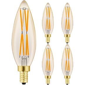 E12 Edison 8W LED Bulb, 100 watt Equivalent Candelabra Dimmable Chandelier Light Bulbs 5000K Cool White Clear 900lm 4.85in E12 Vintage LED Filament Vintage Candle Bulb with Decorative,4-Pack.