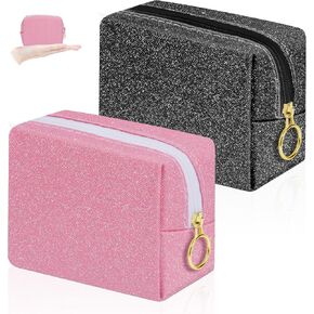 Desing Wish Mini Makeup Bag with Key Ring Portable Lipstick Case Bag PU Leather Small Cosmetic Bag Travel Lipstick Pouch Cute Small Makeup Bag for Chapstick Makeup Keys Earphone (Black)