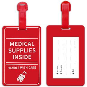2 Pack Medical Luggage Tag with Name ID Card, Handle with Care Medical Supplies Inside Tag for Luggage Suitcase or Bags Containing Medical Devices, Easy to Spot