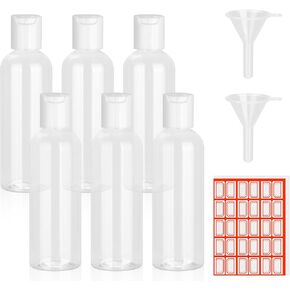 6 Pack 3.4 oz Travel Bottles for Toiletries TSA Approved Leakproof Plastic Empty Travel Size Bottles Containers Travel Essentials Accessories with Labels for Shampoo,Conditioner,Lotion-Clear